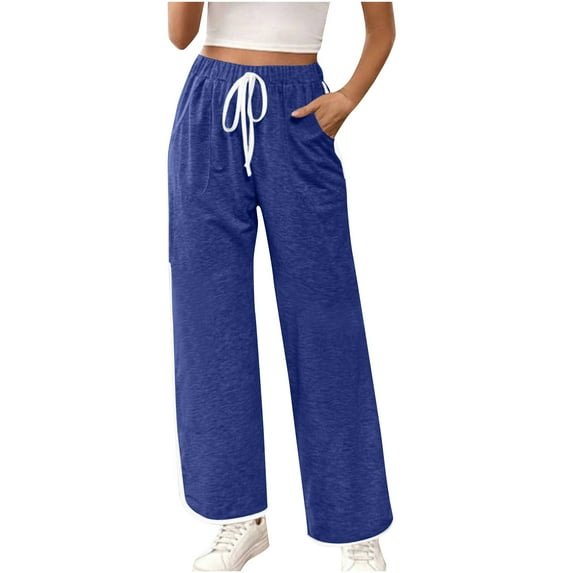 TMOYZQ Baggy Sweatpants for Women Lightweight Drawstring Wide Leg Jersey Pants Casual Looose High Waisted Track Pants with Pockets on Clearance