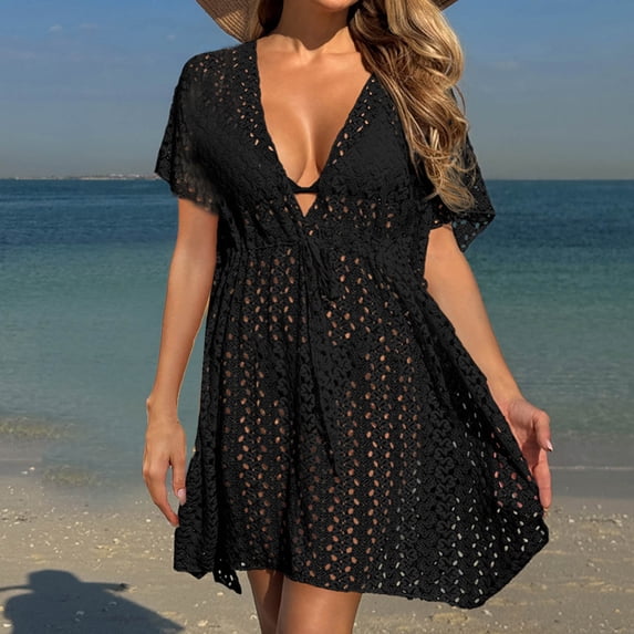 TMOYZQ Bathing Suit Cover Up for Women Crochet Beach Cover Ups Hollow Out Knit Sundress Outfits 2025 Beachwear