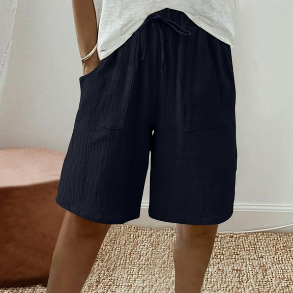 TMOYZQ Bermuda Shorts for Women Knee Length Elastic Waist Shorts Casual Summer Lightweight Beach Vacation Shorts