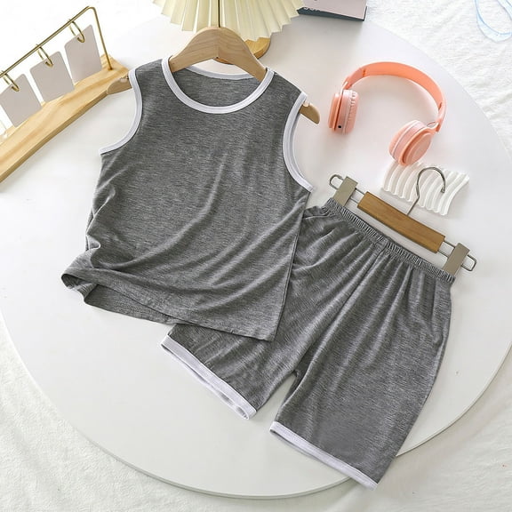 TMOYZQ Boys Girls Clothes Sleeveless Crew Neck Tank Top and Shorts with Pockets Summer Casual Loose 2 Piece Outfits Size 1-6 Years