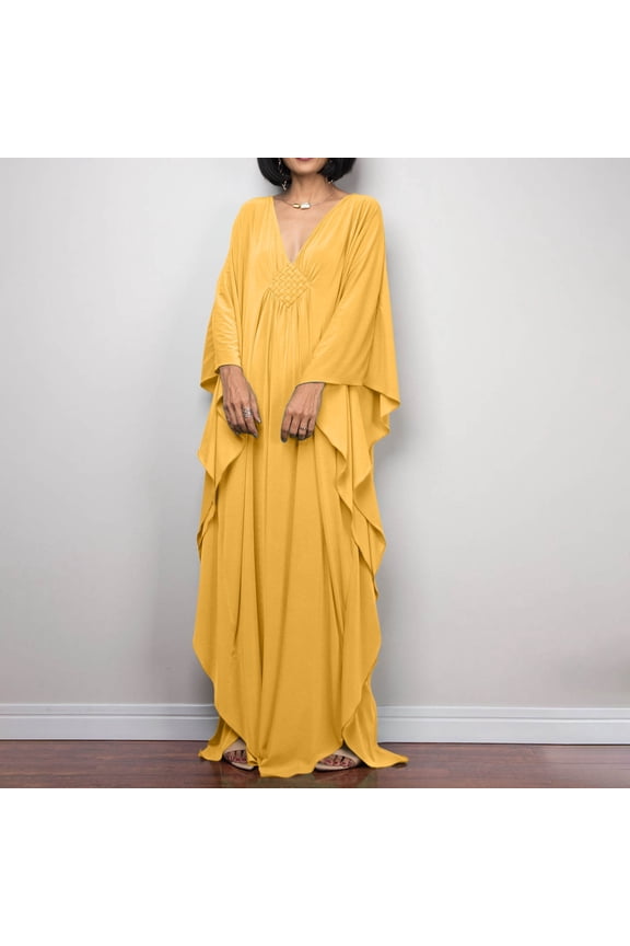 Caftans Dresses for Women Solid Color Plus Size Beach Dress V Neck Cover Up Loose Soft Kaftan Loungewear