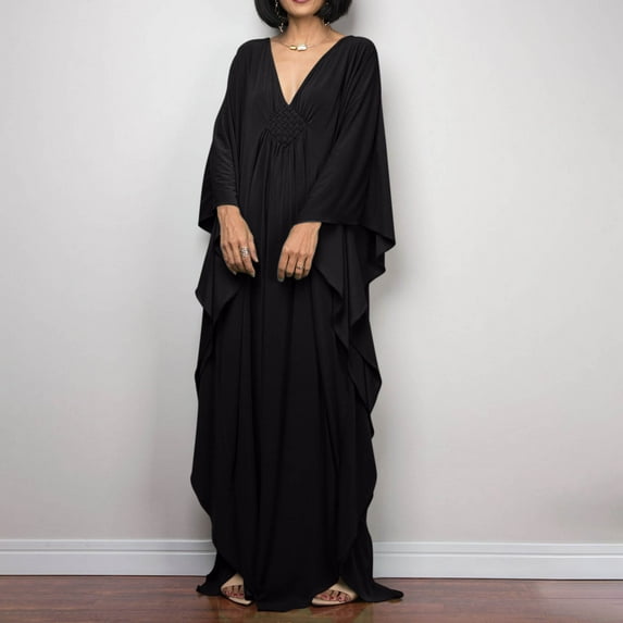 TMOYZQ Caftans for Women Solid Color Chiffon Plus Size Kaftan Dresses Beach Cover Up V Neck Batwing Sleeve Caftans Loungewear