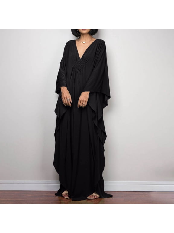 Caftans for Women Solid Color Chiffon Plus Size Kaftan Dresses Beach Cover Up V Neck Batwing Sleeve Caftans Loungewear