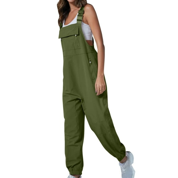 TMOYZQ Cargo Jumpsuit for Women Summer Adjustable Straps Overalls Casual Hiking Pants Rompers with Zipper Pockets on Clearance
