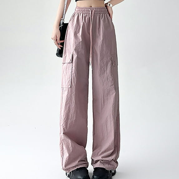 TMOYZQ Cargo Pants for Women Baggy Drawstring Tall High Waist Pants Trendy Wide Leg Loose Fit Pants Casual Loose Soft Lightweight Cargo Sweatpants with Pockets