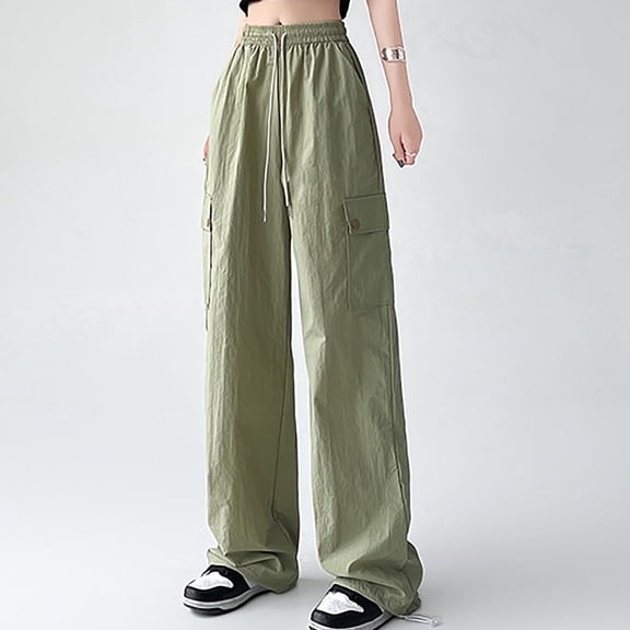 TMOYZQ Cargo Pants for Women Baggy Drawstring Tall High Waist Pants Trendy Wide Leg Loose Fit Pants Casual Loose Soft Lightweight Cargo Sweatpants with Pockets