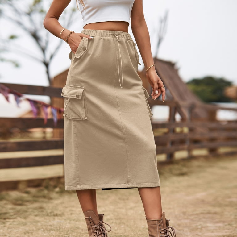 TMOYZQ Cargo Skirt for Women's Adjustable Casual Elastic Waist A