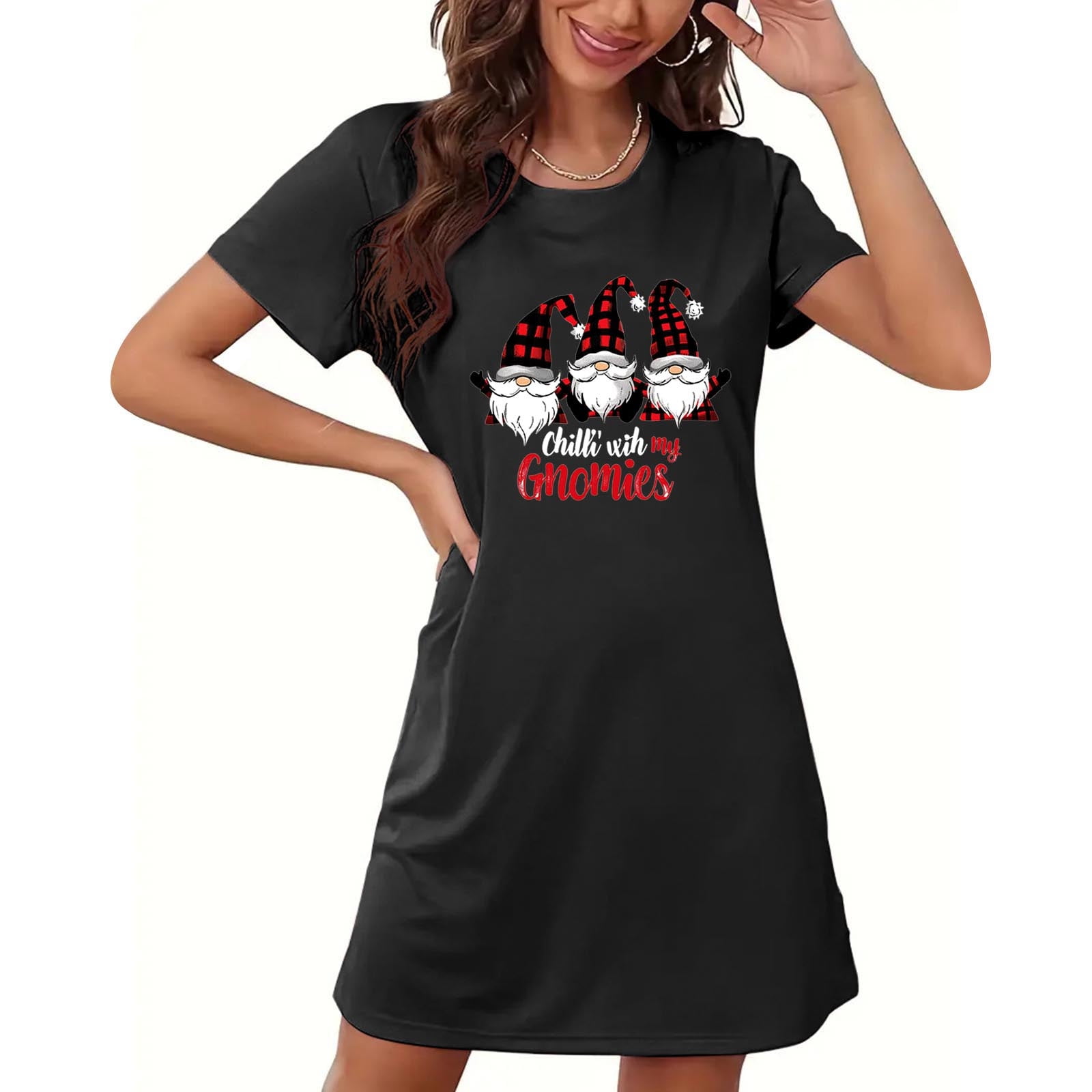 TMOYZQ Christmas Nightgowns for Women Cute Print T Shirt Dresses Casual  Short Sleeve Loose Fit Lounge Christmas Party T Shirt Dress Nightgowns -  Walmart.com