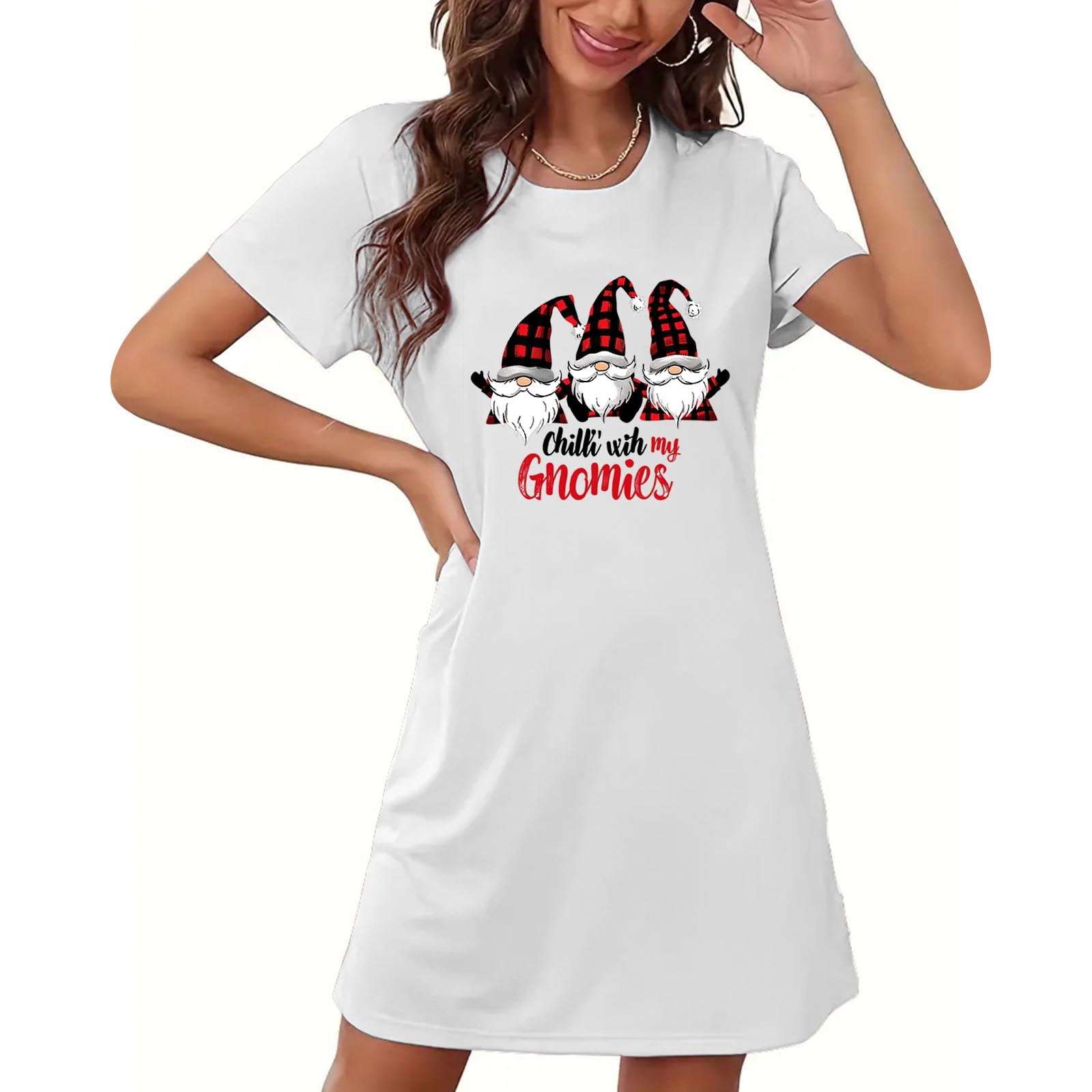Tmoyzq Christmas Nightgowns for Women Cute Print T Shirt Dresses Casual Short Sleeve Loose Fit Lounge Christmas Party T Shirt Dress Nightgowns