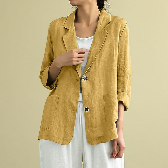 TMOYZQ Cotton Linen Blazer for Womens Long Sleeve Loose Casual Blazer Jackets