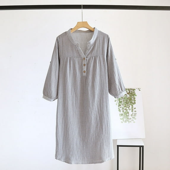 Cxenplz Cotton Nightgowns for Women Summer Short Sleeve Button Loose Sleep Dress Gowns Sleepwear
