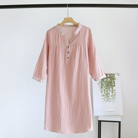 Cxenplz Cotton Nightgowns for Women Summer Short Sleeve Button Loose Sleep Dress Gowns Sleepwear