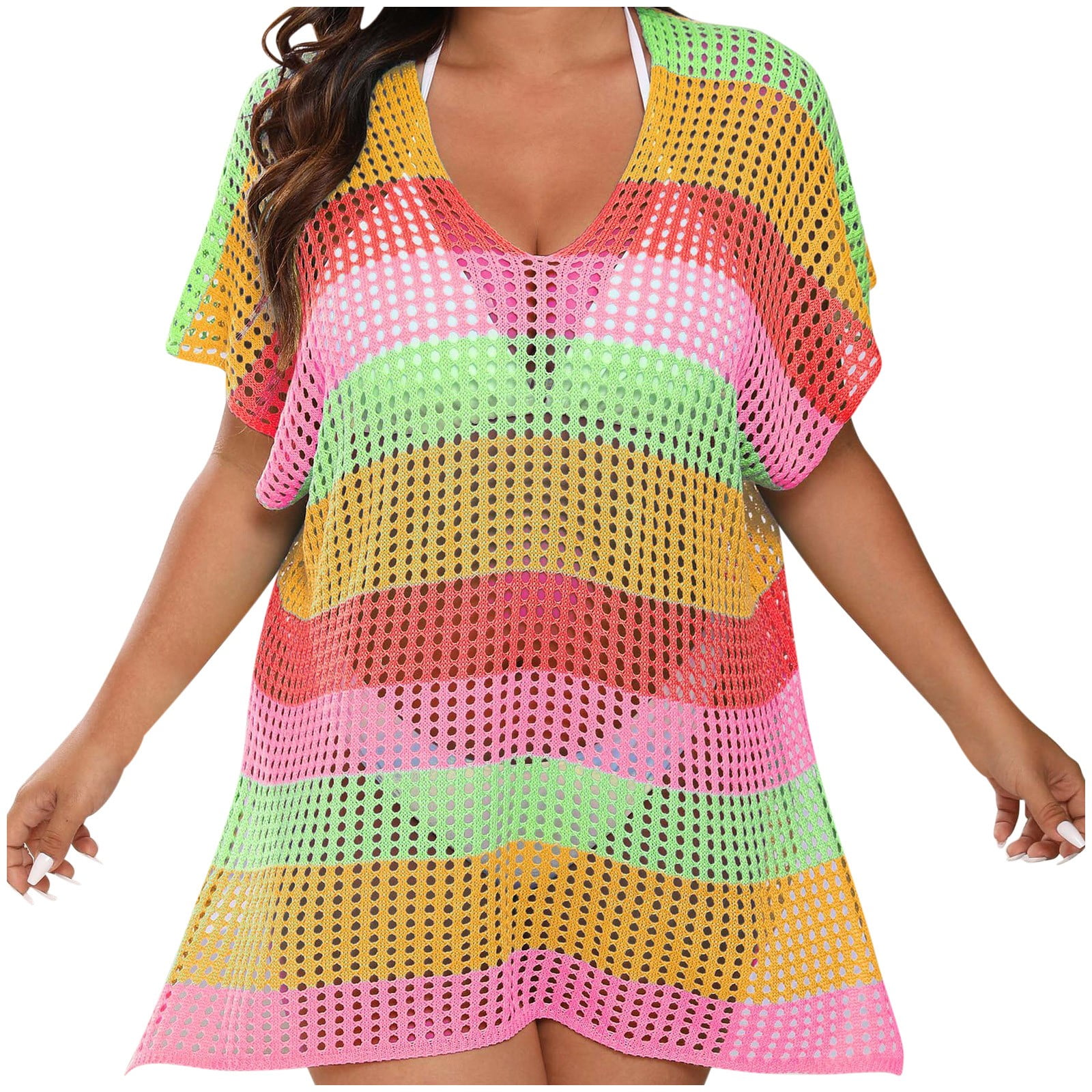 TMOYZQ Crochet Swimsuit Coverup for Women Plus Size Summer Bathing Suit ...