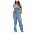 thumbnail image 1 of TMOYZQ Denim Jumpsuits for Women 2024 Casual Adjustable Straps Sleeveless V Neck Tank Baggy Overalls Stretchy Loose Wide Leg Long Jeans Pants Rompers with Pockets, 1 of 7