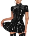thumbnail image 1 of TMOYZQ Dress for Women Short Sleeves Leather Body Suits Wet Look Underwear Outfits Patent Leather Dress Dominatrix Costume Shiny Club Dress Outfit Clubwear, 1 of 7
