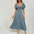 thumbnail image 1 of TMOYZQ Dresses for Women 2025 Summer Square Neck Short Puff Sleeve Casual Smocked Flowy A Line Tiered Split Midi Dress, 1 of 5