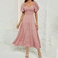 thumbnail image 1 of TMOYZQ Dresses for Women 2025 Summer Square Neck Short Puff Sleeve Casual Smocked Flowy A Line Tiered Split Midi Dress, 1 of 5