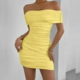 thumbnail image 1 of TMOYZQ Dresses for Women Off The Shoulder Ruched Tube Bodycon Cocktail Party Mini Dress, 1 of 4