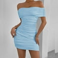 thumbnail image 1 of TMOYZQ Dresses for Women Off The Shoulder Ruched Tube Bodycon Cocktail Party Mini Dress, 1 of 4
