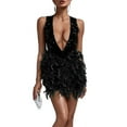 thumbnail image 1 of TMOYZQ Dresses for Women Sequin Halter Deep V Neck Dresses Sleeveless Backless Bodycon Party Dress Feather Cocktail Evening Party Mini Dresses, 1 of 4