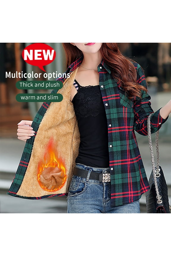 Flannel Shirts for Women, Fleece Lined Long Sleeve Plaid Shirt Fall Clothes Shacket Jacket Winter Plush Warm Thick Boyfriend Buttons-up Blouse Coat with Pockets