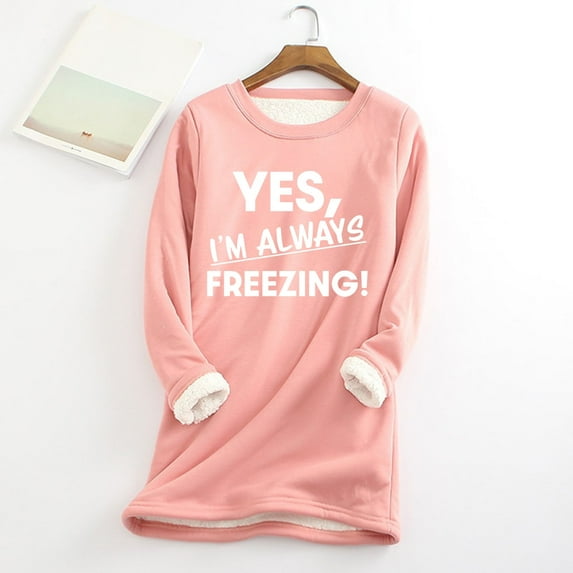 TMOYZQ Fleece Lined Hoodie Sweatshirts for Women Winter Crewneck Long Sleeve Thermal Loungwear Casual Solid Color Thermal Warm Pullover Sweater