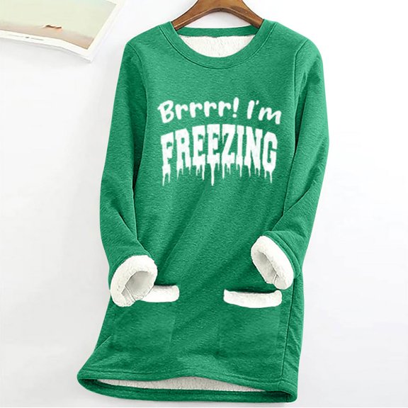 TMOYZQ Fleece Sweatshirt for Women Winter Warm Sherpa Lined Crewneck Pullover Loungewear Casual Solid Color Long Sleeve Thick Plush Tunic Tops with Pockets