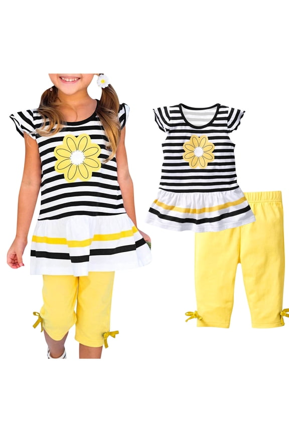 Flower Stripe Ruffle Top & Pants Set (Girl's), 2 Piece Set