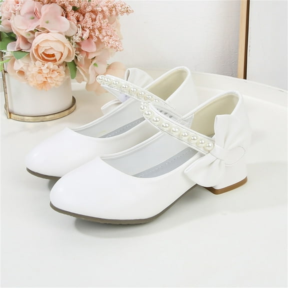 TMOYZQ Girls Dress Shoes Closed Toe Girls heels Bow Flower Girls Shoes for Wedding Party Princess Shoes