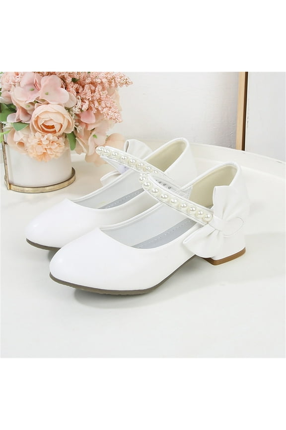 Girls Dress Shoes Closed Toe Girls heels Bow Flower Girls Shoes for Wedding Party Princess Shoes