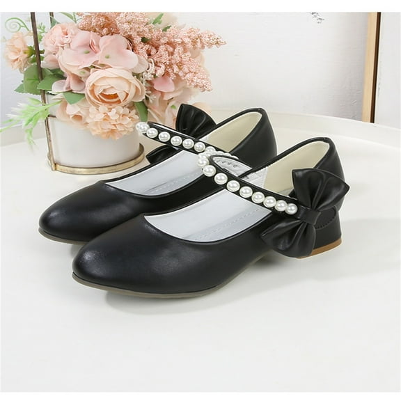 TMOYZQ Girls Dress Shoes Closed Toe Girls heels Bow Flower Girls Shoes for Wedding Party Princess Shoes