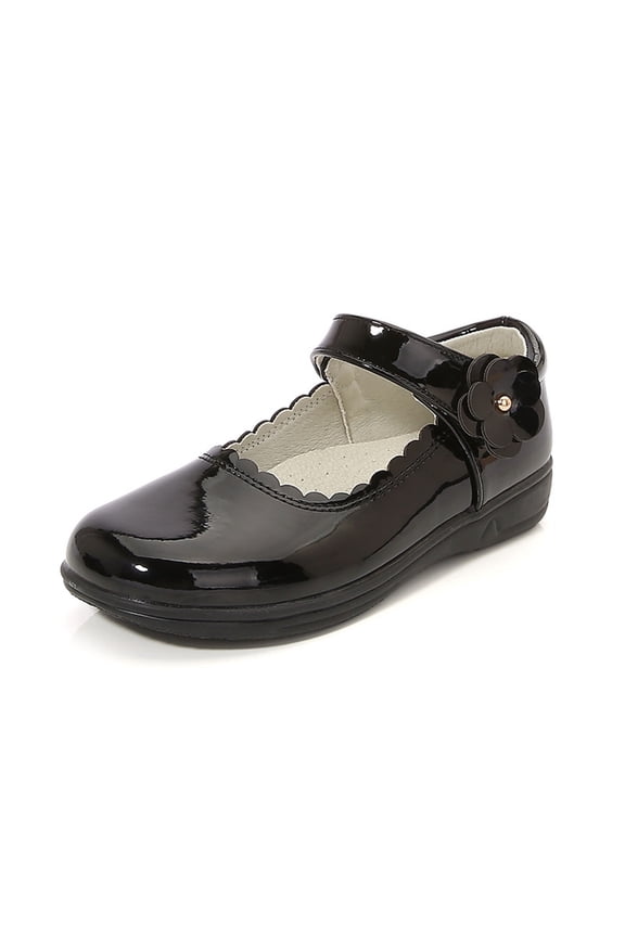 Girls Dress Shoes Mary Jane Shoes Hook and Loop Flower Flats Pincess Shoes