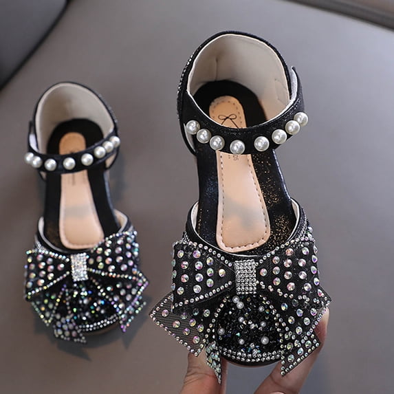 TMOYZQ Girls Dress Shoes Wedding Mary Janes Sandals Low Heel Glitter Prom Princess Crystal Shoes