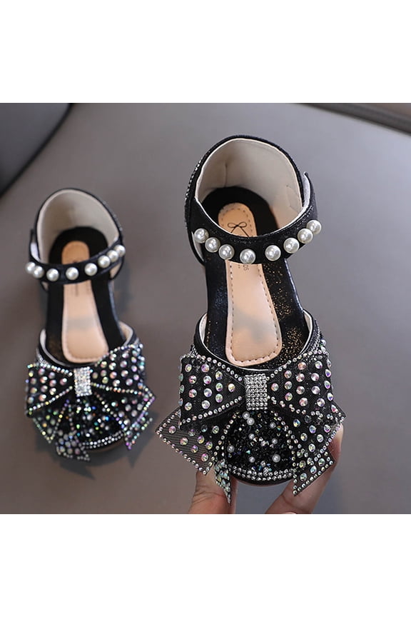 Girls Dress Shoes Wedding Mary Janes Sandals Low Heel Glitter Prom Princess Crystal Shoes