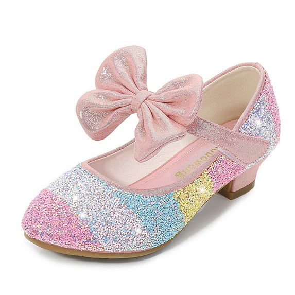 TMOYZQ Girls Glitter Mary Jane Bow Low Heel Wedding Party Princess Dress Pumps Shoes for Toddler Kids