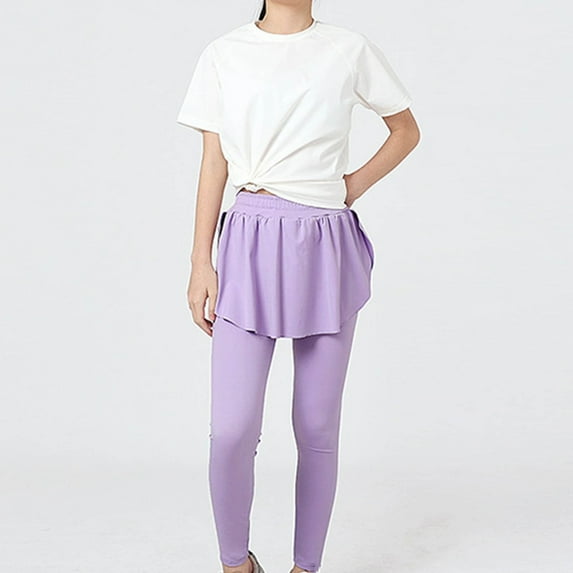 TMOYZQ Girls Leggings with Ballet Skirt Kids Elastic Waist Dance Skirted Soft 2-in-1 Solid Color Ruffle Hem Yoga Skorts 8-15 Years on Clearance