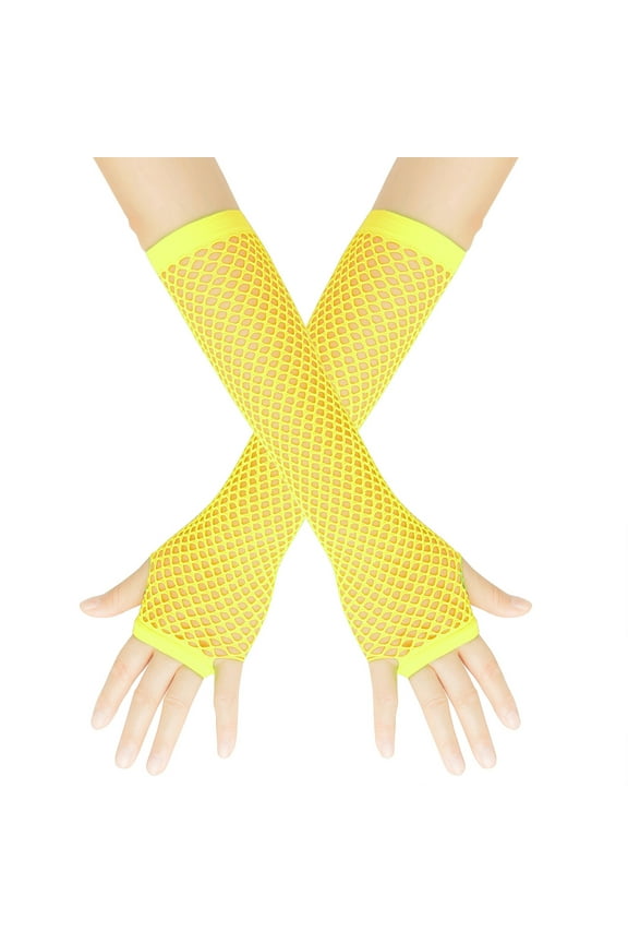 Halloween Fishnet Gloves Long Nylon Mesh Fingerless Gloves Elbow Length Novelty Gloves with Thumb Hole for Women and Girls 80s Costume Wedding Evening Party Accessories
