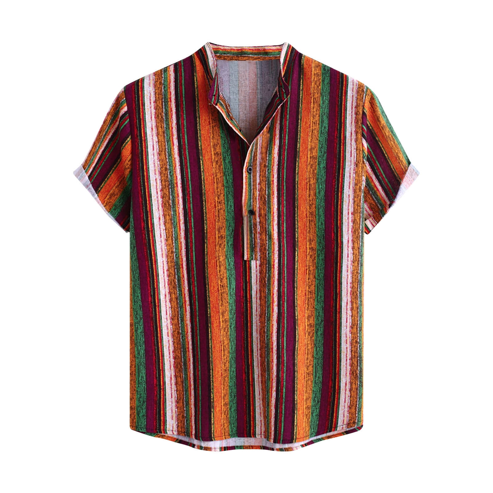 Men's Vintage Stripe Bowling Shirt - Short Sleeve Hawaiian Style, Summer Casual - View #4