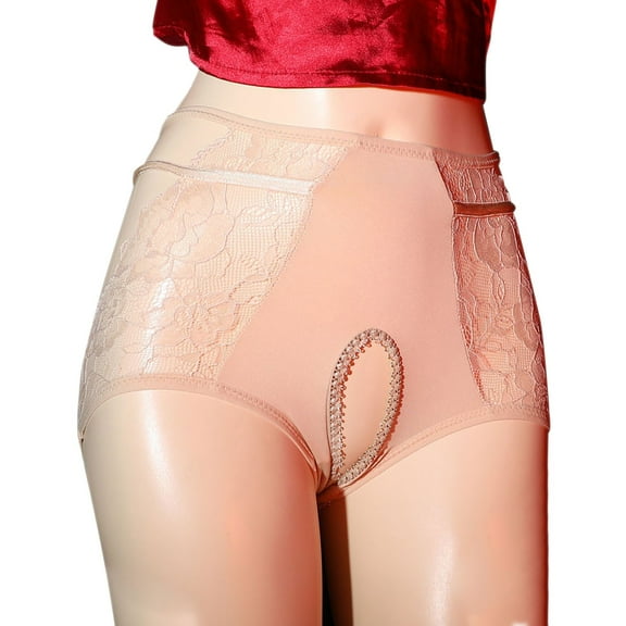 TMOYZQ High Waist Crotchless Panties for Women, Floral Lace Cutout Stretch Briefs Cheeky Underwear Invisible Seamless Underwear Breathable Full Coverage Panties