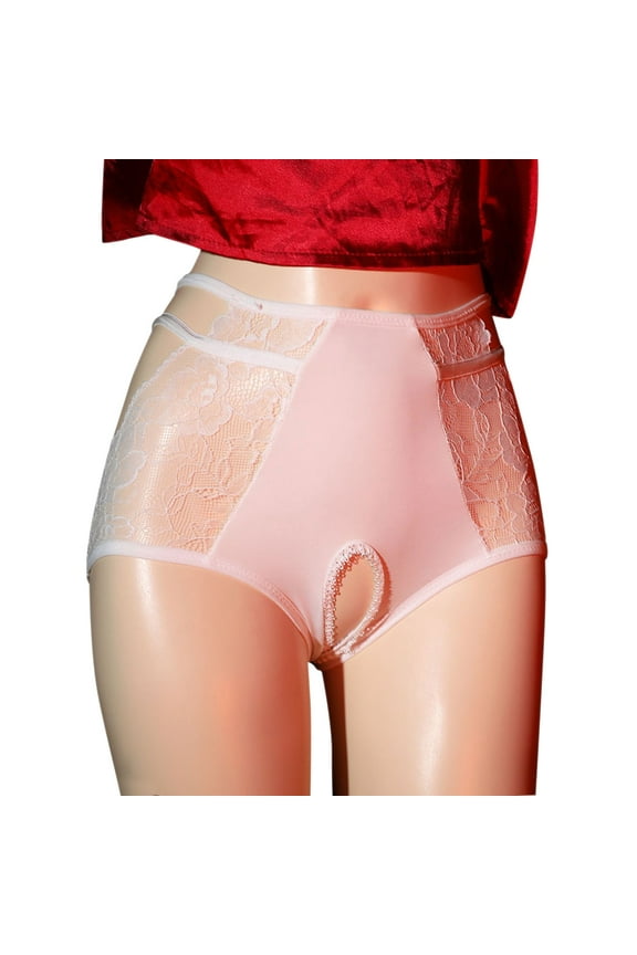 High Waist Crotchless Panties for Women, Floral Lace Cutout Stretch Briefs Cheeky Underwear Invisible Seamless Underwear Breathable Full Coverage Panties