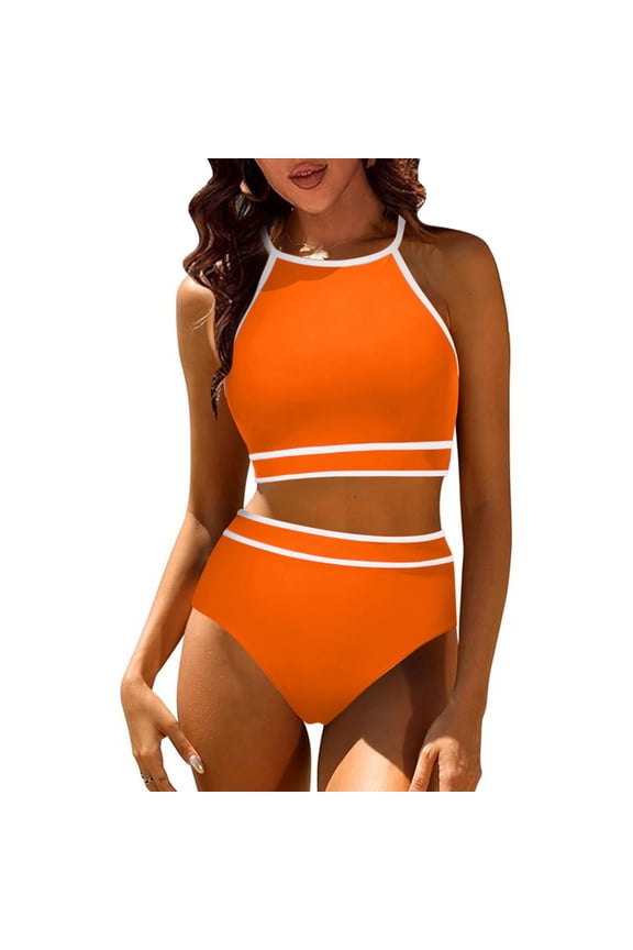 High Waisted Bikinis Set for Women 2025 High Neck Sporty Racerback Crop Top Swimsuit High Cut Two Piece Bathing Suit S-XXL