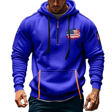 TMOYZQ Hoodies for Men Fall Quarter Zip Drawstring Work Hoodie Winter Multi Pockets Lightweight Workout Sweatshirt on Clearance
