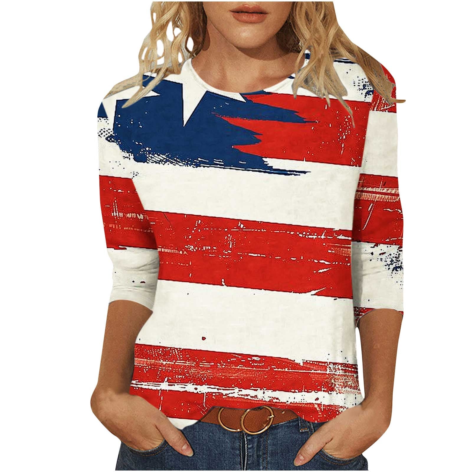 ROPAXZER Women's 3/4 Sleeve Crewneck T-Shirt - Loose Fit, Casual Summer Top, Solid Colors