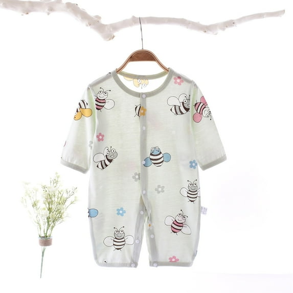TMOYZQ Infant Baby Girl Boy One Piece Pajamas Jumpsuit Long Sleeve Button Down Lightweight Summer Pjs Sleepwear Onesie