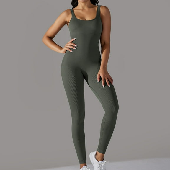 TMOYZQ Jumpsuit for Women Workout Seamless Yoga Ribbed One Piece Tank Tops Rompers Sleeveless Exercise Jumpsuits