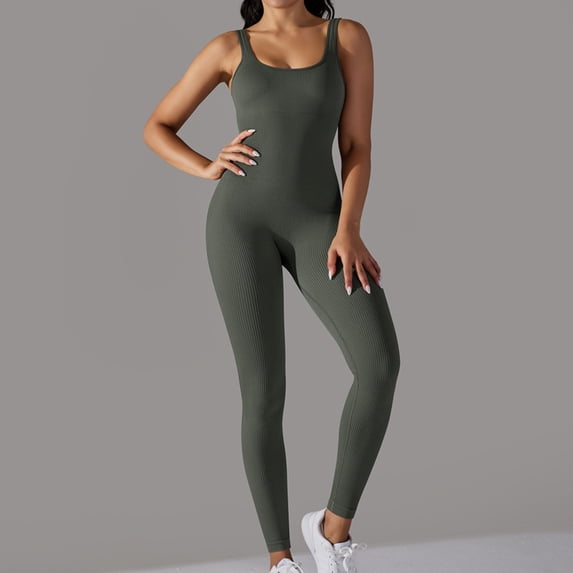TMOYZQ Jumpsuit for Women Workout Seamless Yoga Ribbed One Piece Tank Tops Rompers Sleeveless Exercise Jumpsuits