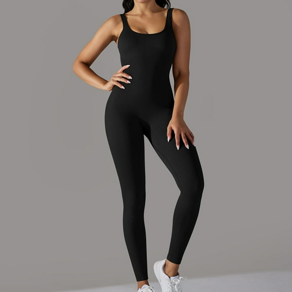 TMOYZQ Jumpsuit for Women Workout Seamless Yoga Ribbed One Piece Tank Tops Rompers Sleeveless Exercise Jumpsuits