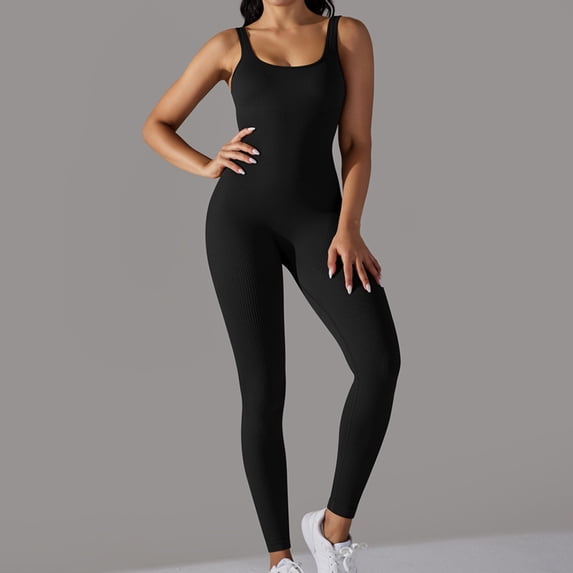 TMOYZQ Jumpsuit for Women Workout Seamless Yoga Ribbed One Piece Tank Tops Rompers Sleeveless Exercise Jumpsuits