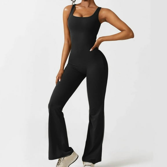 TMOYZQ Jumpsuits for Women Tummy Control One Piece Outfit Stretch Flare Leggings Romper Gym Yoga Rompers Bodysuit