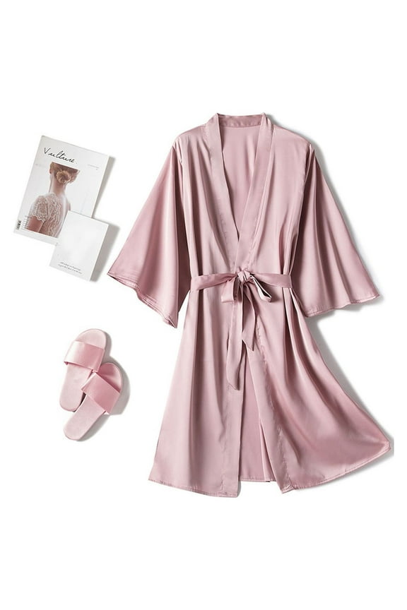 Kimono Robes for Women Short Silky Satin Robe Lightweight Belted Bathrobe Bridesmaid Comfy Sleepwear Wedding Party Dressing Gown Valentines Day Gifts